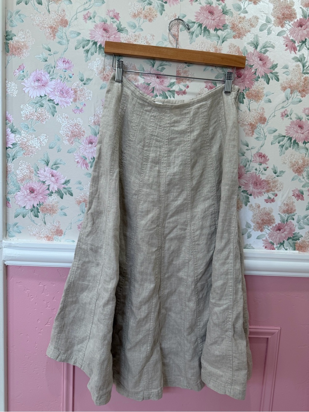100% Irish Linen Women's Linen A-Line Maxi Skirt in Beige